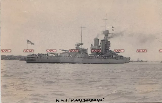 Royal Navy RP Postcard. HMS "Marlborough" Battleship. Battle of Jutland. c 1928