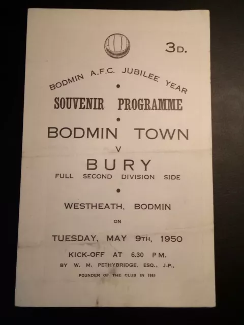 Bodmin Town v Bury 1950 Friendly