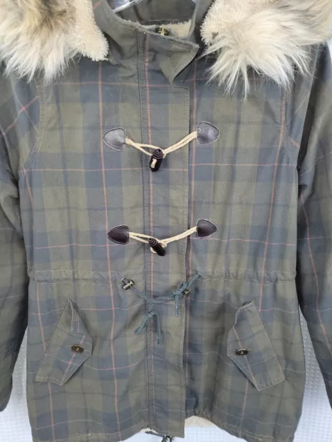 COFFEESHOP WOMANS BROWN Plaid Jacket Sherpa Lined Zip off Hood Size ...