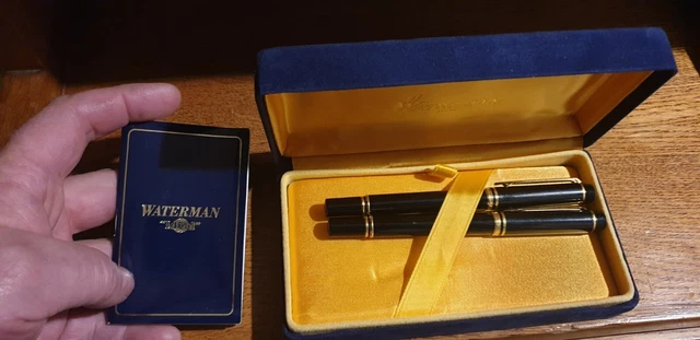 Parure Parker Stylo Plume Or 18K + Porte-mines - Coffret Laqué Noir Et Or, Ancien