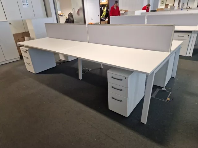 4 Person Desk. Office Desks. Bench System with Pedestal Cabinets