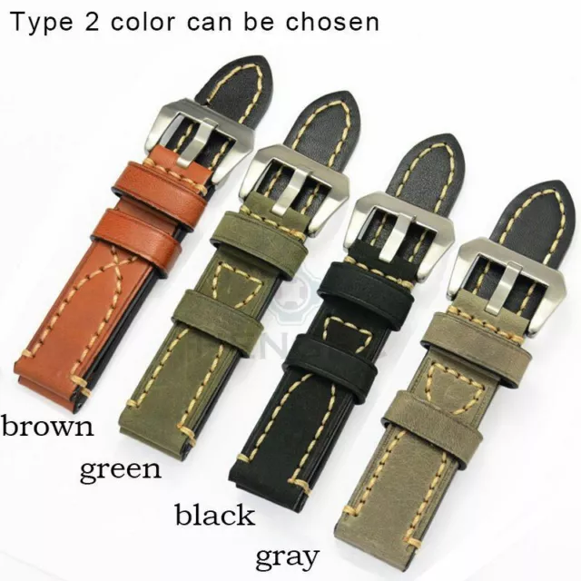 Genuine Leather Watchbands Metal Steel Buckle Thick Bracelet Fits For Panerai 3