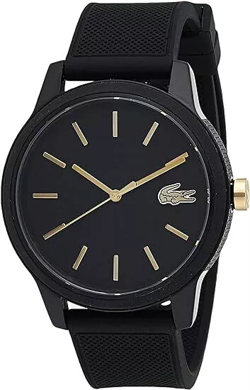 LACOSTE 42 mm Quarzuhr 12.12 2011010 Silikonarmband goldene Details Black B-WARE
