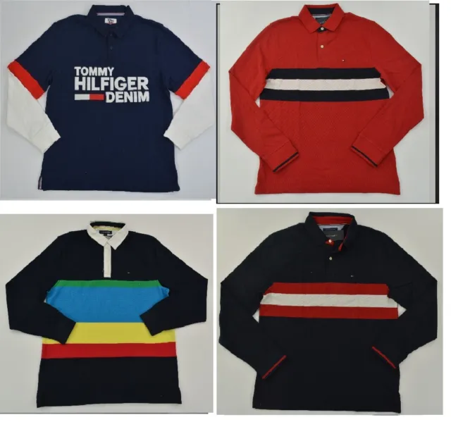 NWT Men's Tommy Hilfiger Long-Sleeve Rugby Polo Shirt Multi XS - XXL