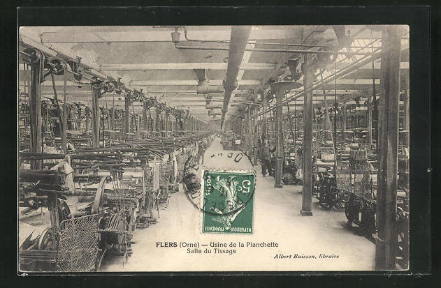 CPA Flers, Usine de la Planchette, Salle du Tissage