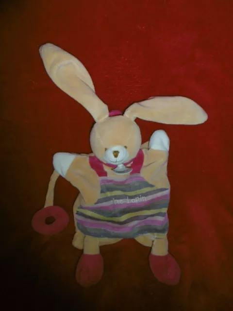 Doudou Babynat Marionnette Mme Lapin Beige Rose Bordeau