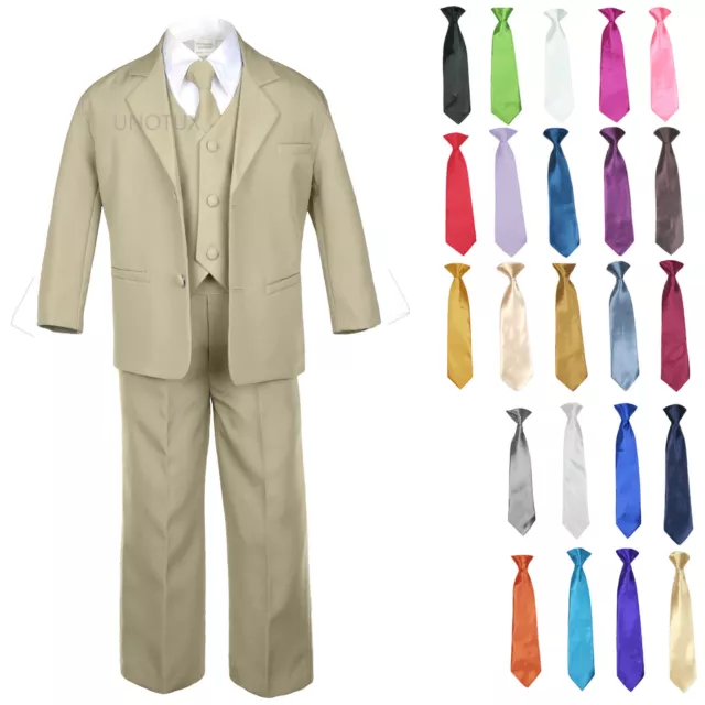 6pc Boy Toddler Teen Formal Wedding Party Khaki Suits Tuxedo Extra Necktie 4T-20