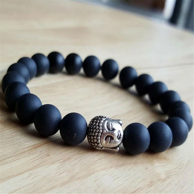 8mm Natural Matt Black Onyx Handmade Mala Bracelet Sutra Pray Yoga Wrist Lucky