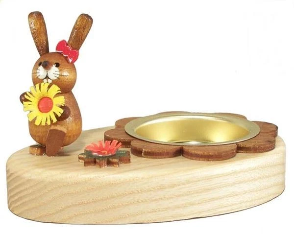 Teelichthalter mit Osterhäsin mit Blume Höhe ca 6cm NEU Erzgebirge Kerzenhalter