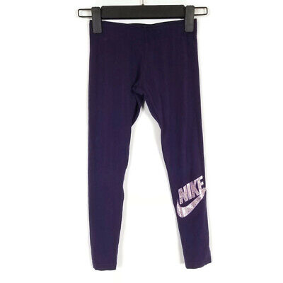 Nike Logo Legging Girls Youth XS Purple Gold Metallic Just Do It 21" Inseam