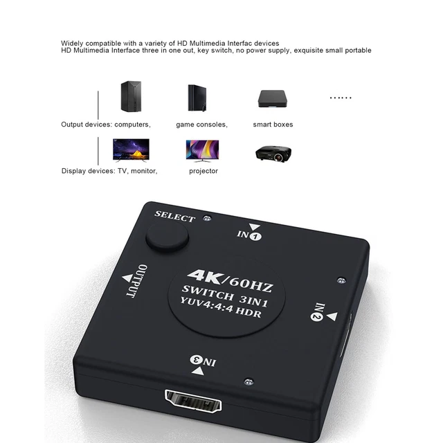 3X12.0 SWITCHER 4K 60Hz 1080P HD Multimedia Interface Switch Display ...