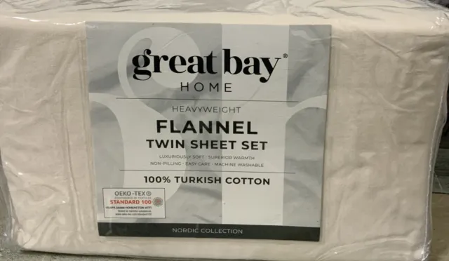 🏯 Great Bay Home Cotton Solid Flannel Sheet Set - Pristine Ivory (Twin)🆕