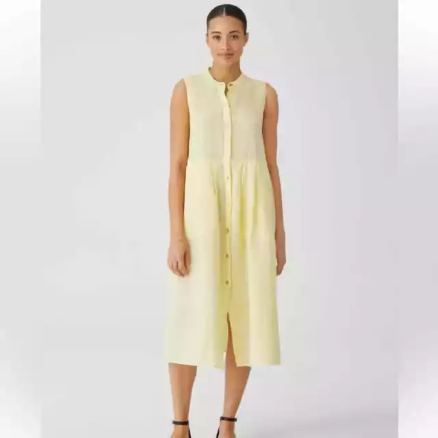 Eileen Fisher Garment-Dyed Organic Handkerchief Linen Dress in Yellow size L
