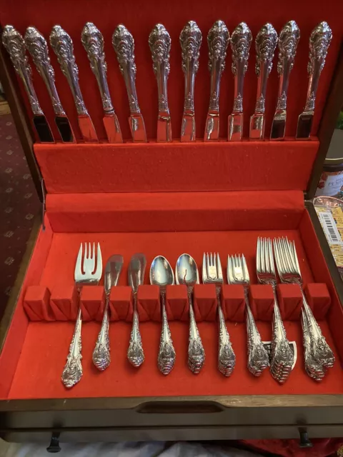 sterling silver flatware set for 12 service Wallace Sir Christopher 61 Pcs