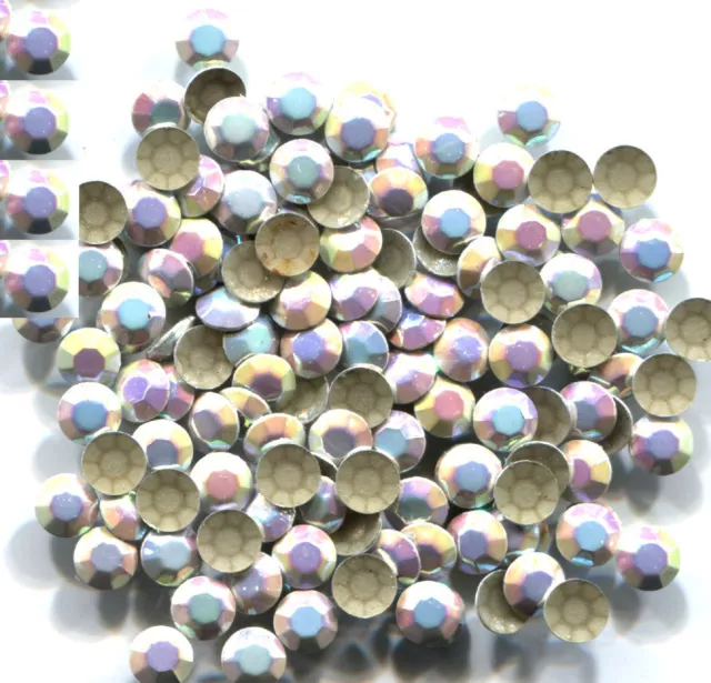 RHINESTUDS Faceted Metal 5mm AB SILVER  Hot Fix 144 PC  1 gross