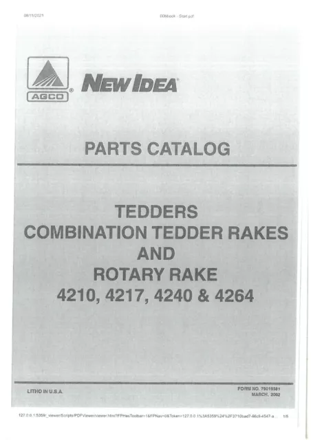 Agco New Idea Tedder Combination & Rotary Rake 4210 4217 4240 4264 Parts Manual