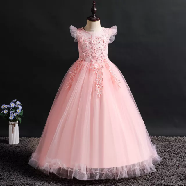 Kids Flower Girls Ball Gown Long Dress Princess Bridesmaid Party Prom Birthday 2