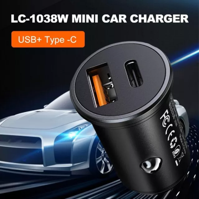 Type C Car Charger USB C Fast Charging Car USB Adapter Type C Dual Port Quick