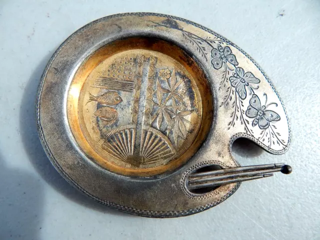 Antique Meriden Silver Plate Trinket Dish In The Shape Of An Artist's Palette