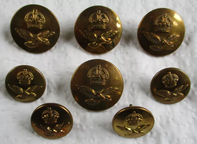 Set of 8x WW2 Period:"ROYAL AIR FORCE OFFICER'S BRASS BUTTONS" (23mm-17mm, RAF)