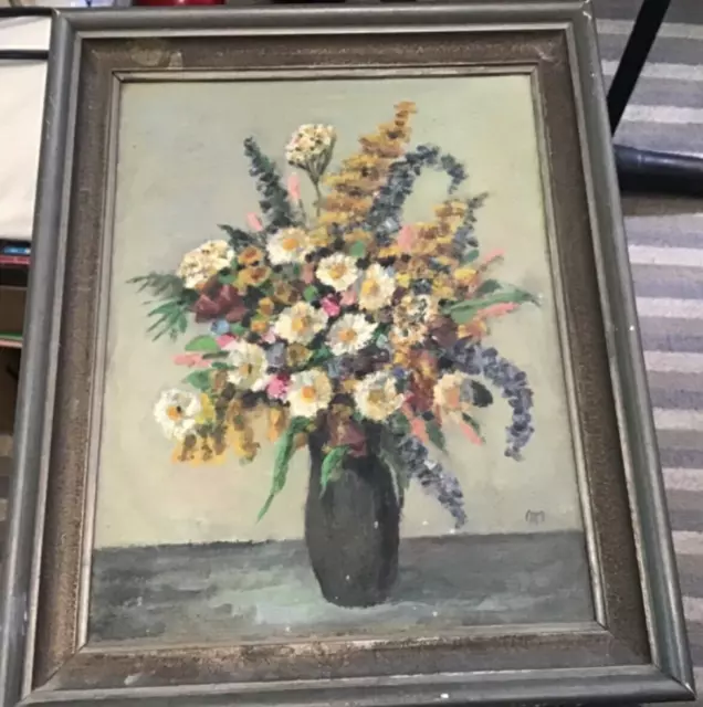 Rare Bouquet Flowers,Old Signed Oil Early 20th Century~3D Dimensional OOAK Art=$