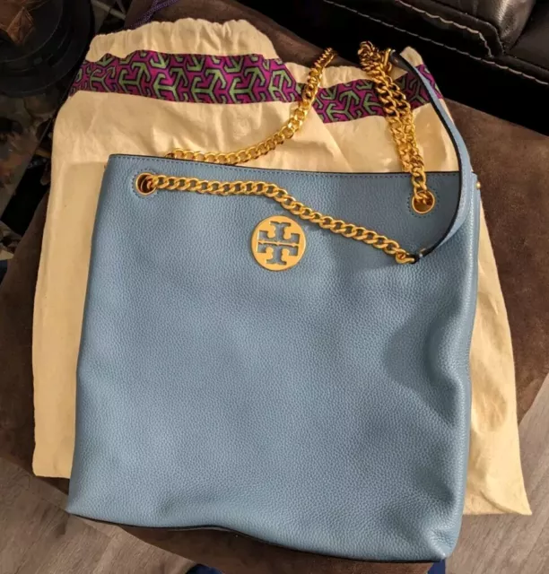 Tory Burch Everly Swingpack Crossbody Bag Logo $428 shoulder chain Blue Yonder