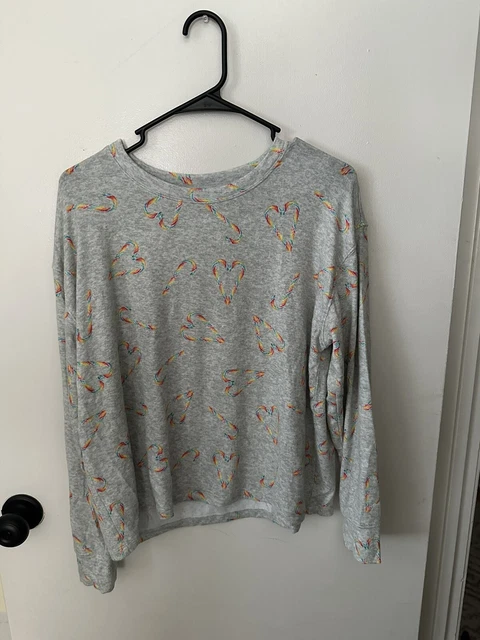 Victoria's Secret PINK  Sleep Shirt Gray Rainbow Candy Canes Medium NWT Women’s
