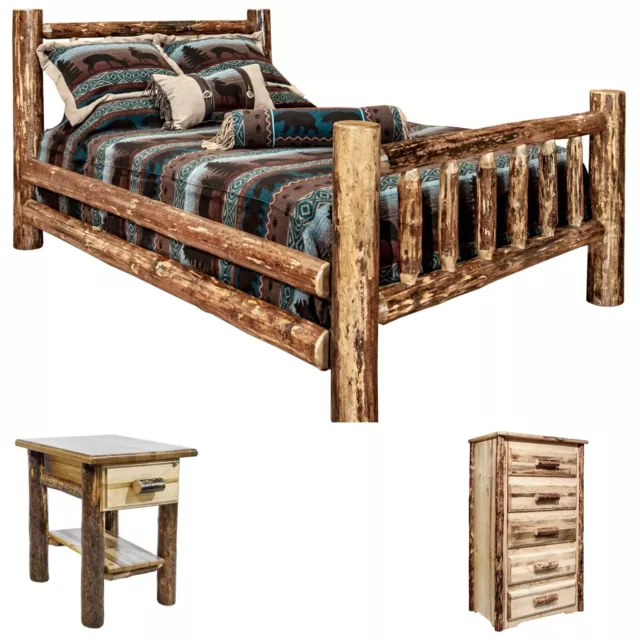 Log Bedroom Set with QUEEN Bed -  5 Drawer Dresser - Nightstand  - Amish Made