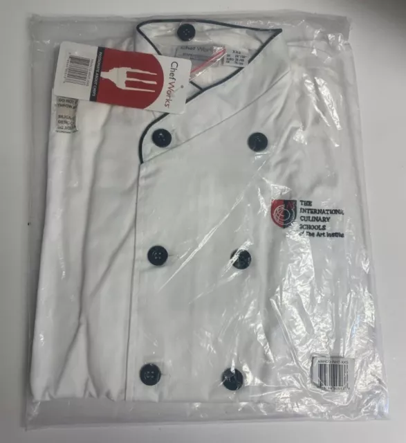 Chef Works Coat XXS International Culinary School Art Institute Button Up White