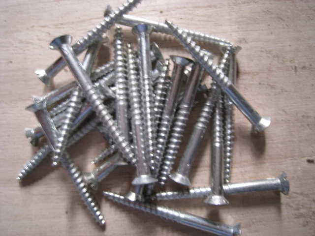 Lot De 7 Vis à Bois Anciennes T.F. Fendues En Acier Galvanisé - 5x100 Mm, Parfait Bricolage Vintage