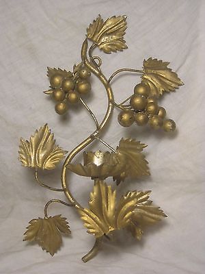 vintage candle sconce ornate metal grapes grape leaf vine Italy wall decor