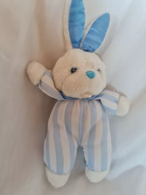 PAMPERS DOUDOU PELUCHE LAPIN RAYE VINTAGE BLANC ET BLEU 25 cm