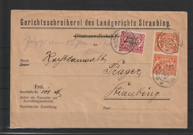 Bayern D 33y, D 22 (2) Dienstbrief Zustellungsurkunde Straubing 1920 #1086445