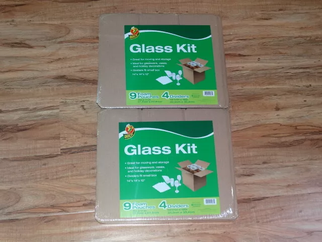 2x Duck Brand GLASS KIT 4 Corrugated Dividers & 9 Foam Pouches