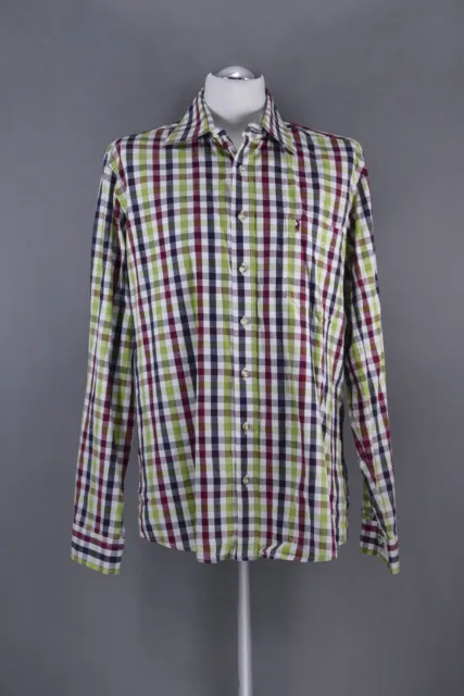 Almsach Men's Shirt Traditional L KW41/42 Green Checked Long Sleeve Kent Collar