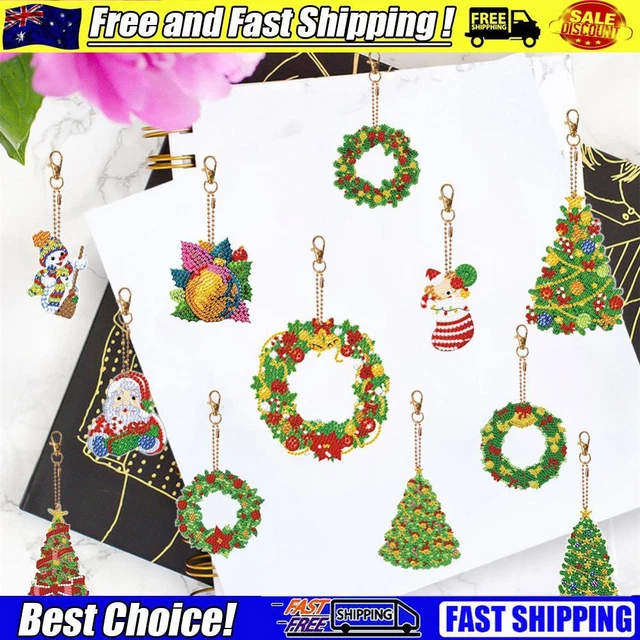 Double Sided Rhinestone Pendant Ornament Snowman Special Shape Xmas Tree 6PCS