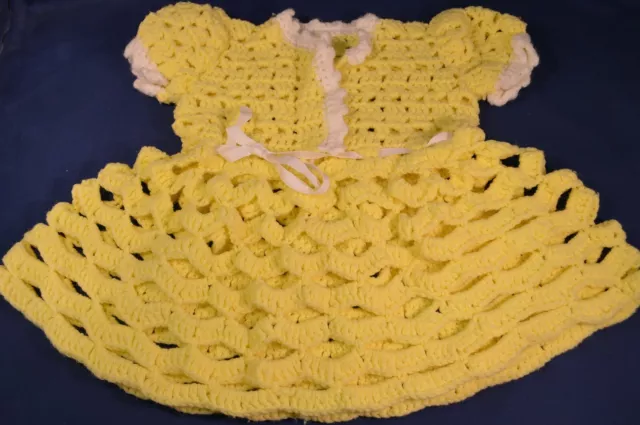Vintage Toddler Dress Top,Crocheted Yellow Knit,Approx 18-24 mths,Handmade