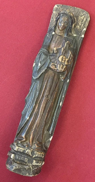 Sculpture Ancienne Vierge Religieuse Stuc Polychrome Signée Statut