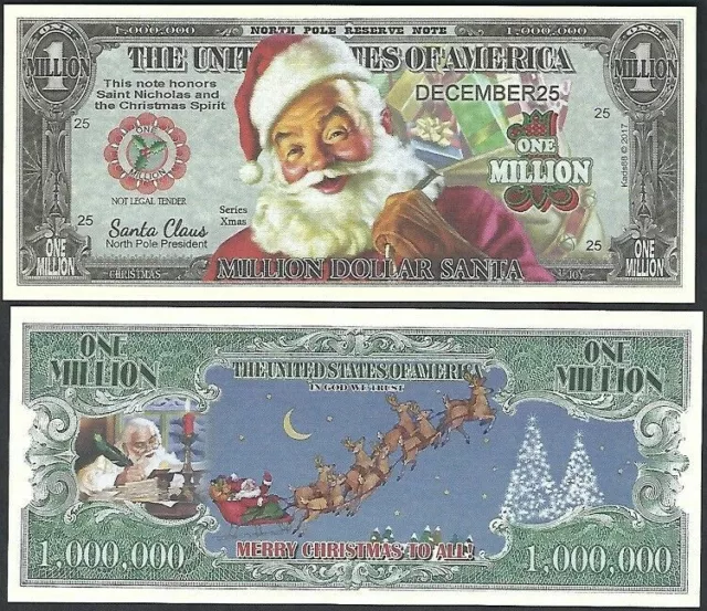 25-pack: color Santa Christmas Million Dollar Bill Play Fun Money Novelty Notes