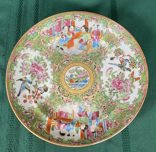 8” ATQ CHINESE Porcelain Famille Rose Medallion Plate Bowl People Birds