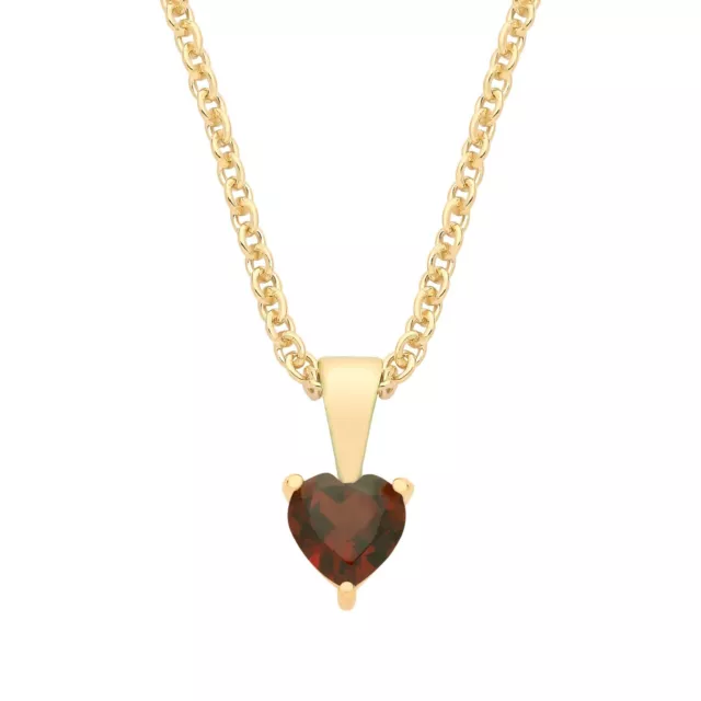 9ct Yellow Gold Natural Garnet Heart Solitaire Pendant + 18" Chain - January