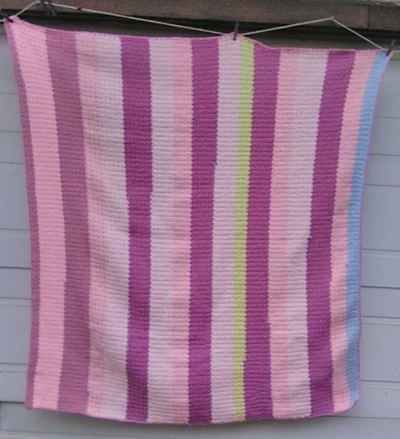 Newly made 60" x 55" Throw Sofa Strips Afghan Hand knitted Crochet Pastel color