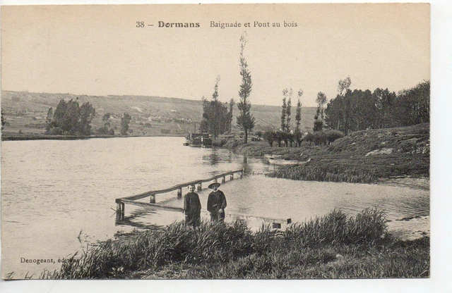 DORMANS - Marne - CPA 51 - pont de bois - péniche - lieu de baignade