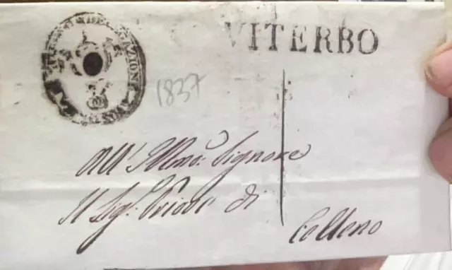 Piego Di Lettera Deleg. Apost. Viterbo Per Celleno Tassa Sanitaria 1837-590