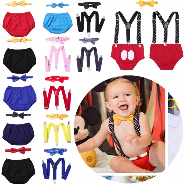 Baby Boy Birthday Outfit Cake Smash Bloomers Suspenders Toddler Party Photo Prop
