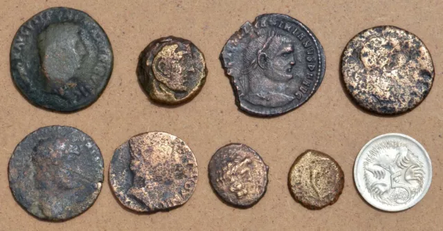 Lot of 8 unidentified genuine ancient Greek and Roman coins