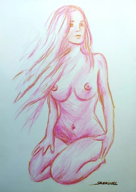 Femme nue seins nus Dessin érotique au crayon gris Nu féminin artistique sensuel