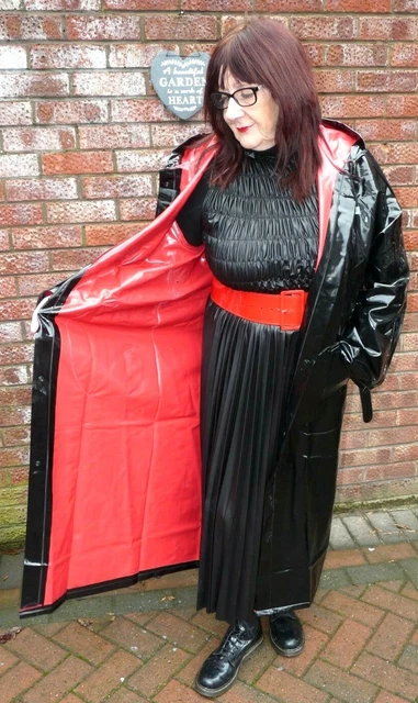 Shiny black vinyl online raincoat