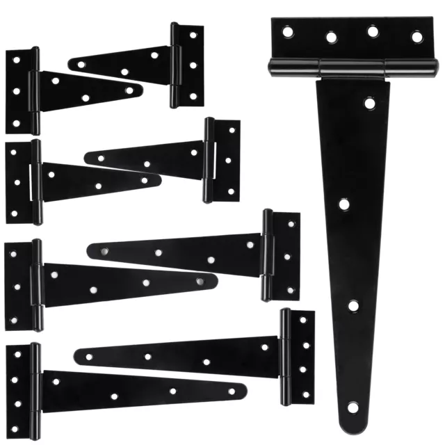 4-10" Heavy Duty T-Strap Shed Hinges Gate Door Barn Strap Black Wrought Hardware