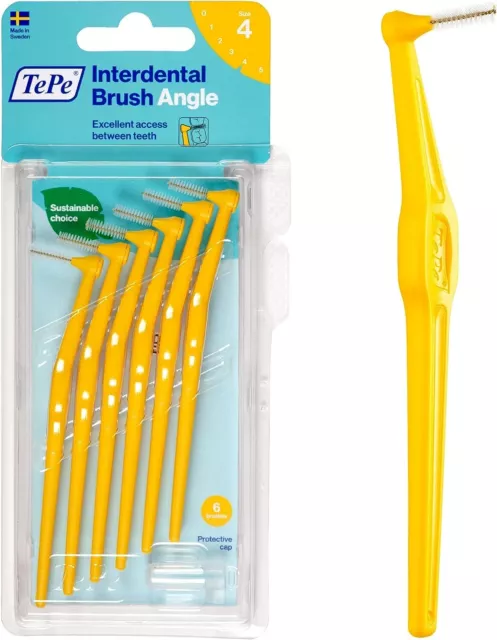 TePe Angle Interdentalbürsten Gelb ISO Größe 4, 0,7mm mit Griff (Pack. 6 Stück)